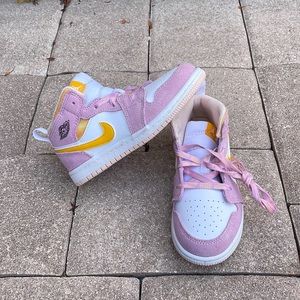 Very gently used pink and yellow Jordan shoes size 10c